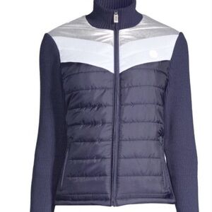 Ellen Degeneres Navy and Silver Puffer Jacket